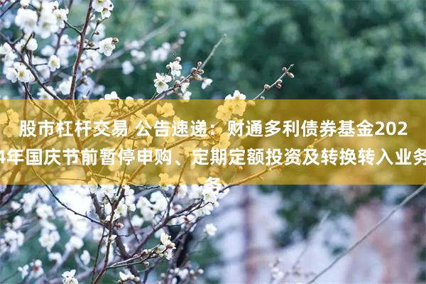 股市杠杆交易 公告速递：财通多利债券基金2024年国庆节前暂停申购、定期定额投资及转换转入业务