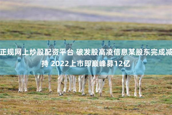 正规网上炒股配资平台 破发股高凌信息某股东完成减持 2022上市即巅峰募12亿